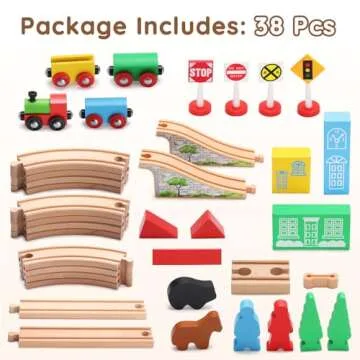 SainSmart Jr. Wooden Train Set for Toddler with Double-Side Train Tracks Fits Brio, Thomas, Melissa and Doug, Kids Wood Toy Train for 3,4,5 Year old Boys and Girls