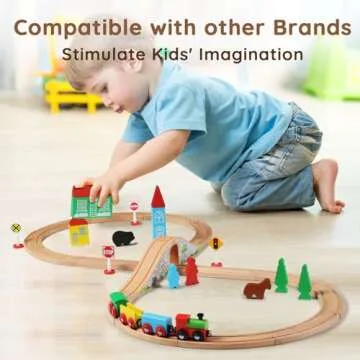 SainSmart Jr. Wooden Train Set for Toddler with Double-Side Train Tracks Fits Brio, Thomas, Melissa and Doug, Kids Wood Toy Train for 3,4,5 Year old Boys and Girls