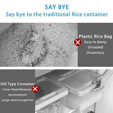U-miss 25 Lbs Rice Dispenser, Large Grain Container Storage with Lid Measuring Cylinder Moisture Pro...