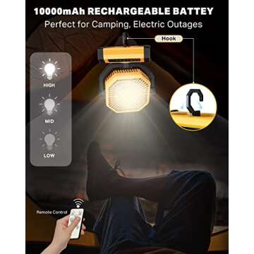 Portable Rechargeable Fan with LED Light for Camping