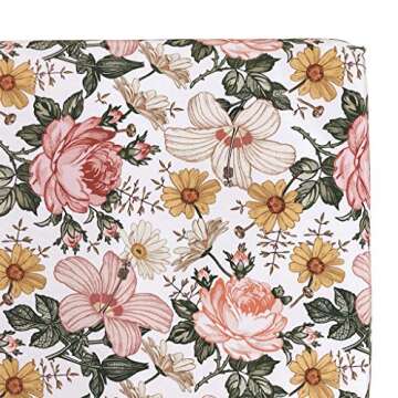Fitted Crib Sheet (Standard Size) - Garden Floral (White) Design, Woven 100% Cotton for Baby Girl In...