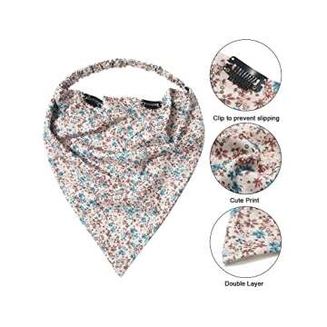 AWAYTR Women's Hair Scarf Headband - 3 PCS Chiffon Head Kerchief Headband Print Floral with Hair Clips (Pink/Beige/Red)