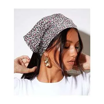 AWAYTR Women's Hair Scarf Headband - 3 PCS Chiffon Head Kerchief Headband Print Floral with Hair Clips (Pink/Beige/Red)