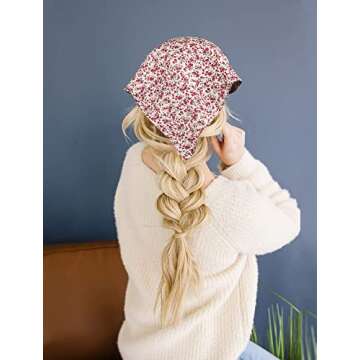 AWAYTR Women's Hair Scarf Headband - 3 PCS Chiffon Head Kerchief Headband Print Floral with Hair Clips (Pink/Beige/Red)