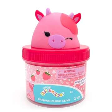 Original Squishmallows Calynda The Cow Premium Cloud Slime, 8 oz. Fluffy Slime, Strawberry Scented, ...