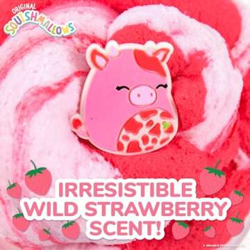Original Squishmallows Calynda The Cow Premium Cloud Slime, 8 oz. Fluffy Slime, Strawberry Scented, 3 Fun Slime Add Ins, Pre-Made Slime for Kids, Great 6 Year Old Toys, Super Soft Sludge Toy