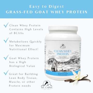 Mt. Capra Clean Whey Protein | Grass-Fed Undenatured Goat Whey Protein Powder | 24 g Protein Per Serving, All Natural, Non-GMO, High in Branch Chain Amino Acids | Vanilla Bean | 15 Servings - 16 oz