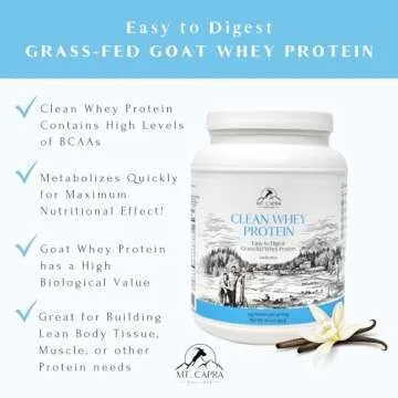 Mt. Capra Clean Whey Protein | Grass-Fed Undenatured Goat Whey Protein Powder | 24 g Protein Per Serving, All Natural, Non-GMO, High in Branch Chain Amino Acids | Vanilla Bean | 15 Servings - 16 oz