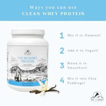 Mt. Capra Clean Whey Protein | Grass-Fed Undenatured Goat Whey Protein Powder | 24 g Protein Per Serving, All Natural, Non-GMO, High in Branch Chain Amino Acids | Vanilla Bean | 15 Servings - 16 oz