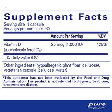 Pure Encapsulations Vitamin D3 - Premium Quality Supplement for Bone, Heart & Immune Health - 60 Cap...