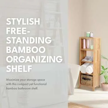 ToiletTree Products Bamboo Freestanding Organizing Shelf - Wooden Bathroom Shelf to Store Toiletries - Bamboo Shelf to Use in The Bathroom, Bedroom, and More - 5-Tier Shelf