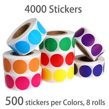 4000 PCS 3/4" Colored Dot Stickers Circle Color Coding Labels, 8 Color Style Colorful Coding Label S...