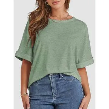 ATHMILE Womens Oversized T Shirts Loose Fit Crewneck Short Sleeve Summer Casual Blouse 2025 Y2K Tee ...