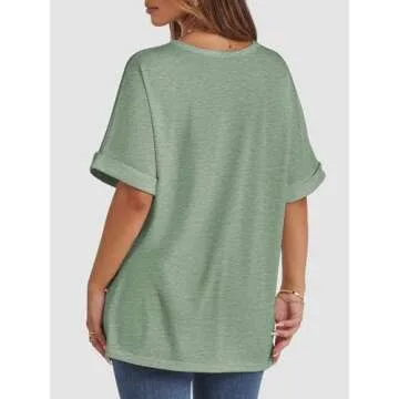 ATHMILE Womens Oversized T Shirts Loose Fit Crewneck Short Sleeve Summer Casual Blouse 2025 Y2K Tee Tops Gray Green