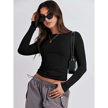 ANRABESS Women's Long Sleeve Tight Crop Top Crewneck - Trendy Y2K Outfit for Teens and Young Women