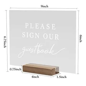 Hanna Roberts Set of 3 Wedding Reception, Ceremony, Party, Table Decoration Signs with Holder | Favors Please Take One | Please Sign Our Guestbook | Cards and Gifts (Clear, Walnut)