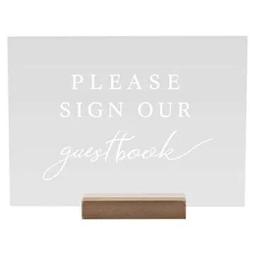 Hanna Roberts Set of 3 Wedding Reception, Ceremony, Party, Table Decoration Signs with Holder | Favors Please Take One | Please Sign Our Guestbook | Cards and Gifts (Clear, Walnut)