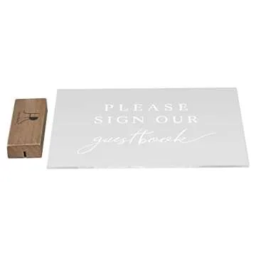 Hanna Roberts Set of 3 Wedding Reception, Ceremony, Party, Table Decoration Signs with Holder | Favors Please Take One | Please Sign Our Guestbook | Cards and Gifts (Clear, Walnut)