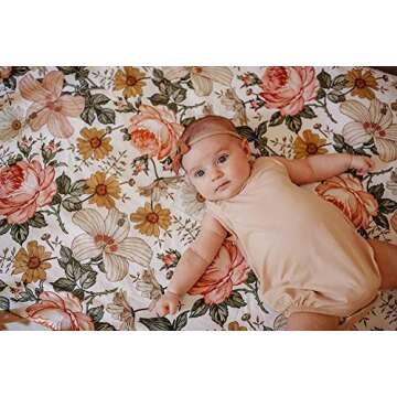 Fitted Crib Sheet (Mini Size) - Garden Floral (White) Design, Woven 100% Cotton for Baby Girl Infant Nursery Bedding and Bassinet Mattress Cover Inspiration by Mini Wander