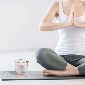 SOARING Mechanical Kitchen Timer with Cute Cartoon ，60 Minute Animal Timer for Kids Wind Up Dial 360°Rotating Countdown Loud Alarm Timer for Cooking/Reading/do Sports Time Management(White-Cow)