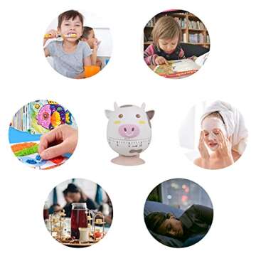 SOARING Mechanical Kitchen Timer with Cute Cartoon ，60 Minute Animal Timer for Kids Wind Up Dial 360°Rotating Countdown Loud Alarm Timer for Cooking/Reading/do Sports Time Management(White-Cow)