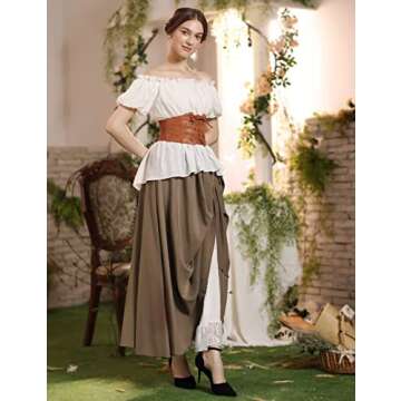 Women's Long Skirts 2024 Summer Maxi Flowy Medieval Renaissance Skirt Brown XL
