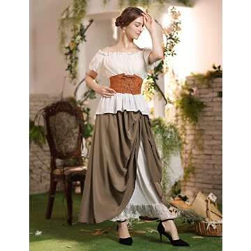 Women's Long Skirts 2024 Summer Maxi Flowy Medieval Renaissance Skirt Brown XL