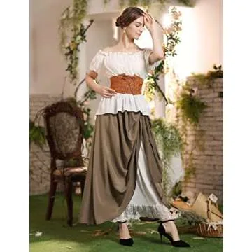 Women's Long Skirts 2024 Summer Maxi Flowy Medieval Renaissance Skirt Brown XL