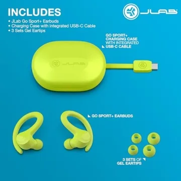 JLab Go Sport+ Wireless Workout Earbuds Featuring C3 Clear Calling, Secure Earhook Sport Design, 32+ Hour Bluetooth Playtime, and 3 EQ Sound Settings (Yellow)
