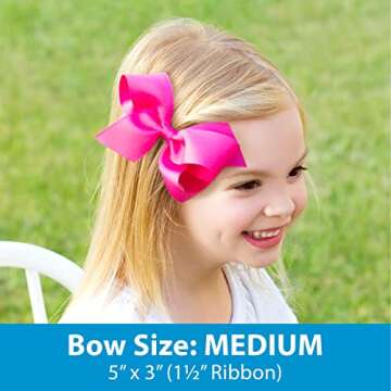 Wee Ones Girls' Classic Moonstitch Hair Bows on a WeeStay Clip with Plain Wrap, Medium, Contrasting, Light Pink w/White Stitching