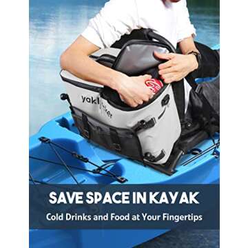 Yakhacker Kayak Cooler, Waterproof Seat Back Cooler with Lawn-Chair Style Seats, Kayak Accessories Bag, Portable Ice Chest Cooler for Kayaking, Travel, Lunch, Beaches &Trips (Silver)