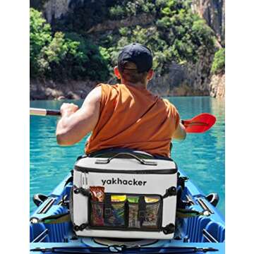 Yakhacker Kayak Cooler, Waterproof Seat Back Cooler with Lawn-Chair Style Seats, Kayak Accessories Bag, Portable Ice Chest Cooler for Kayaking, Travel, Lunch, Beaches &Trips (Silver)