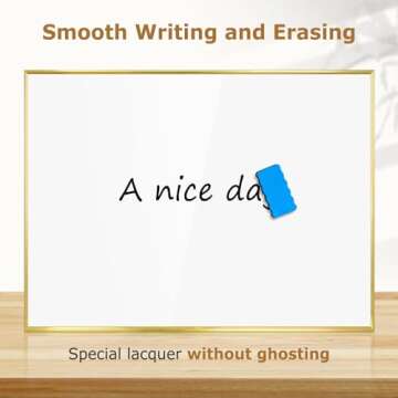 QUEENLINK Magnetic Whiteboard, 24"x18" Gold Aluminum Frame White Board Dry Erase Board for Wall, Dec...