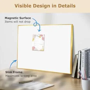 QUEENLINK Magnetic Whiteboard, 24"x18" Gold Aluminum Frame White Board Dry Erase Board for Wall, Decorative Hanging Wipe Board for Home, Office, School, Kitchen