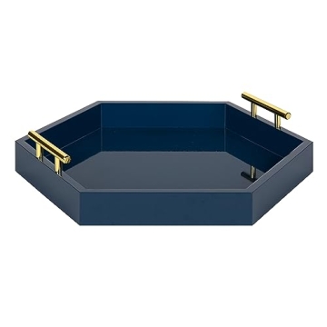 Kate and Laurel Lipton Hexagon Decorative Tray - Navy & Gold