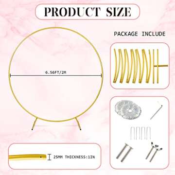 Loninak Round Backdrop Stand, Wedding Arch, Balloon Arch Kit, Wedding Arches for Ceremony, Circle Metal Frame for Wedding, Birthday Party, Bridal Shower, Photo Background Decorations (2M, Gold)