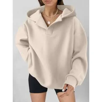 ANRABESS Womens Oversized Hoodies V Neck Sweatshirts Long Sleeve Pullover Casual Fall Fashion 2025