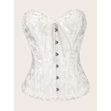 Ebinbum Corset Tops for Women White Women's Lace Up Boned Overbust Waist Cincher Bustier Lingerie Bo...