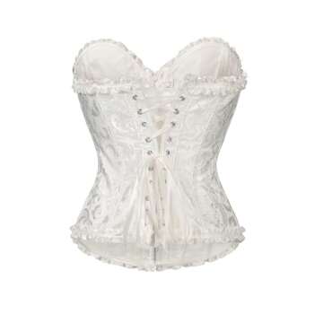 Ebinbum Corset Tops for Women White Women's Lace Up Boned Overbust Waist Cincher Bustier Lingerie Bodyshaper Top Bodysuit M