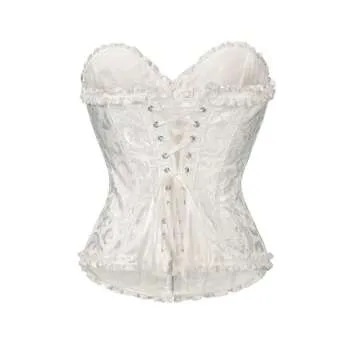 Ebinbum Corset Tops for Women White Women's Lace Up Boned Overbust Waist Cincher Bustier Lingerie Bodyshaper Top Bodysuit M