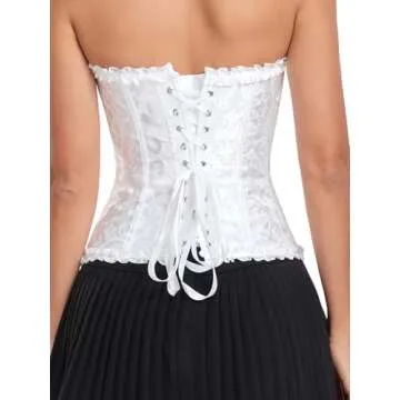 Ebinbum Corset Tops for Women White Women's Lace Up Boned Overbust Waist Cincher Bustier Lingerie Bodyshaper Top Bodysuit M