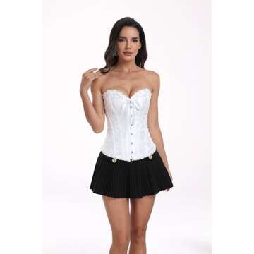 Ebinbum Corset Tops for Women White Women's Lace Up Boned Overbust Waist Cincher Bustier Lingerie Bodyshaper Top Bodysuit M