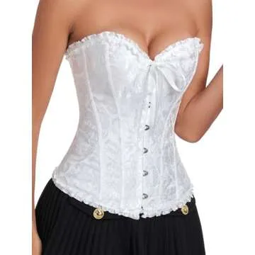 Ebinbum Corset Tops for Women White Women's Lace Up Boned Overbust Waist Cincher Bustier Lingerie Bodyshaper Top Bodysuit M