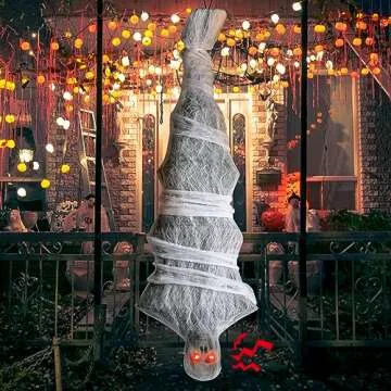 72 Inch Halloween Decorations Cocoon Corpse, Scary Hanging Cocoon Corpse Props with Horror Scream and Lighted LED Eyes, Halloween Outdoor/Yard/Tree Props