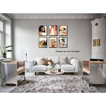 Minimalist Boho Woman Wall Art - Fashion Bohemian Famale Prints Unframed 6pcs Modern Lady Pictures A...