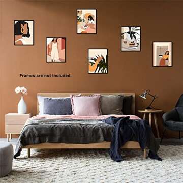 Minimalist Boho Woman Wall Art - Fashion Bohemian Famale Prints Unframed 6pcs Modern Lady Pictures Abstract Gold African Card Paper Artwork Gorgeous Girls Photos Room Decor Painting Poster 8x10 Inches