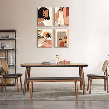 Minimalist Boho Woman Wall Art - Fashion Bohemian Famale Prints Unframed 6pcs Modern Lady Pictures Abstract Gold African Card Paper Artwork Gorgeous Girls Photos Room Decor Painting Poster 8x10 Inches