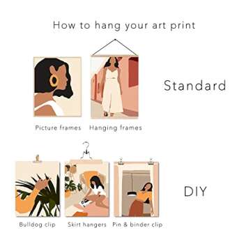 Minimalist Boho Woman Wall Art - Fashion Bohemian Famale Prints Unframed 6pcs Modern Lady Pictures Abstract Gold African Card Paper Artwork Gorgeous Girls Photos Room Decor Painting Poster 8x10 Inches