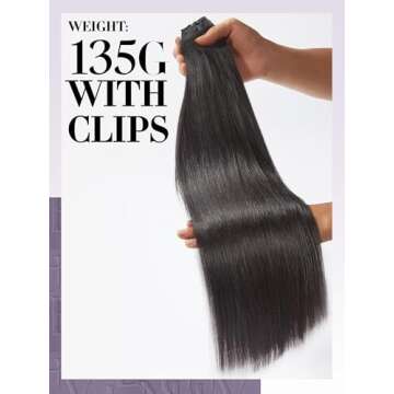 LUVME Hair Extensions Seamless Clip in Hair Extensions Human Hair Yaki Straight 135g 7pcs Natural Black Hair Extensions 20 Inch Real Human Hair Extensions