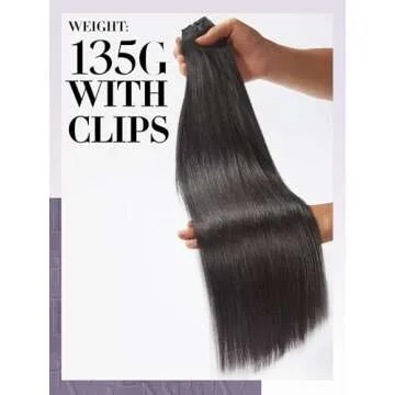 LUVME Hair Extensions Seamless Clip in Hair Extensions Human Hair Yaki Straight 135g 7pcs Natural Black Hair Extensions 20 Inch Real Human Hair Extensions